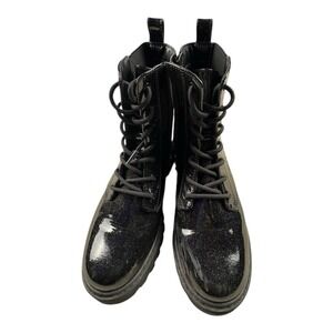 Girls Black Glitter‎ Combat Boots Lace Up Target Size 5